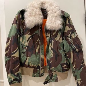 Rag and Bone Camo coat with faux fur collar